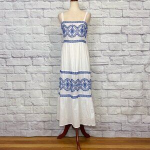NAOO White Cotton Embroidered Eyelet Midi Dress